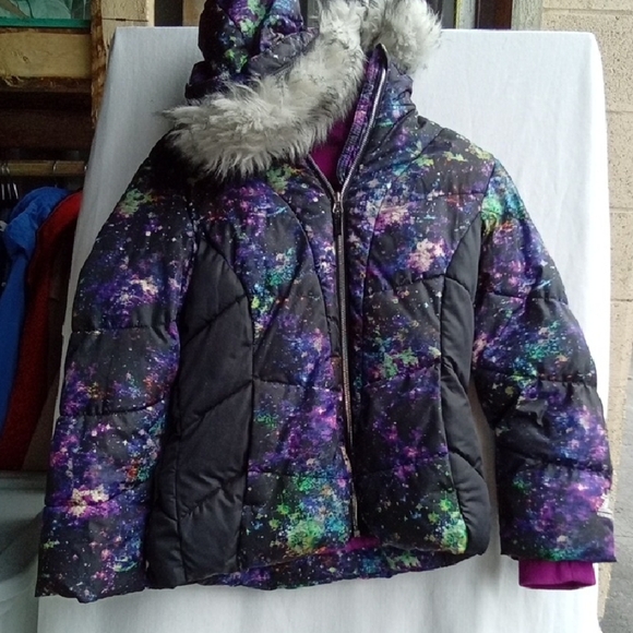 Kids 10/12 ZeroXposur Black and Blue Puffer Jacket with Faux Fur Hood - Picture 1 of 5